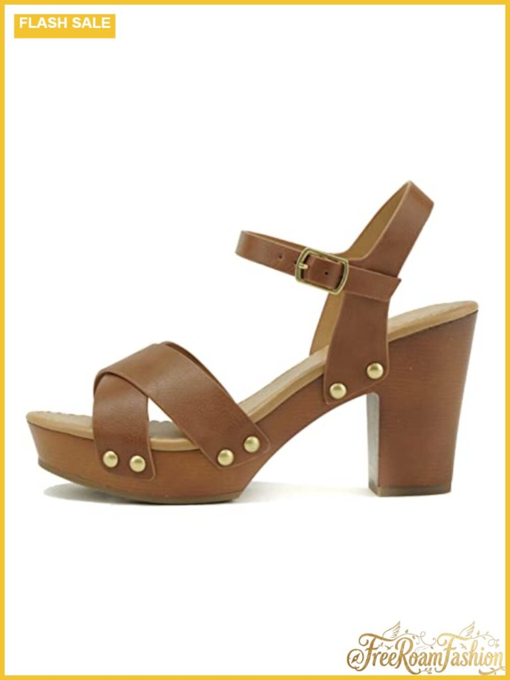 Crisscross Studded Platform Block Heel Ankle Strap Sandal